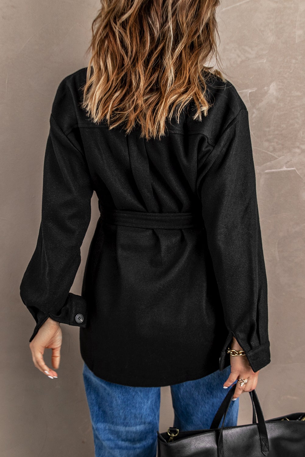 Black Lapel Button-Down Coat