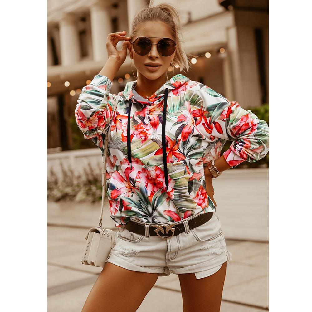 Casual Long Sleeve Floral Sweatshirt Hooded Top