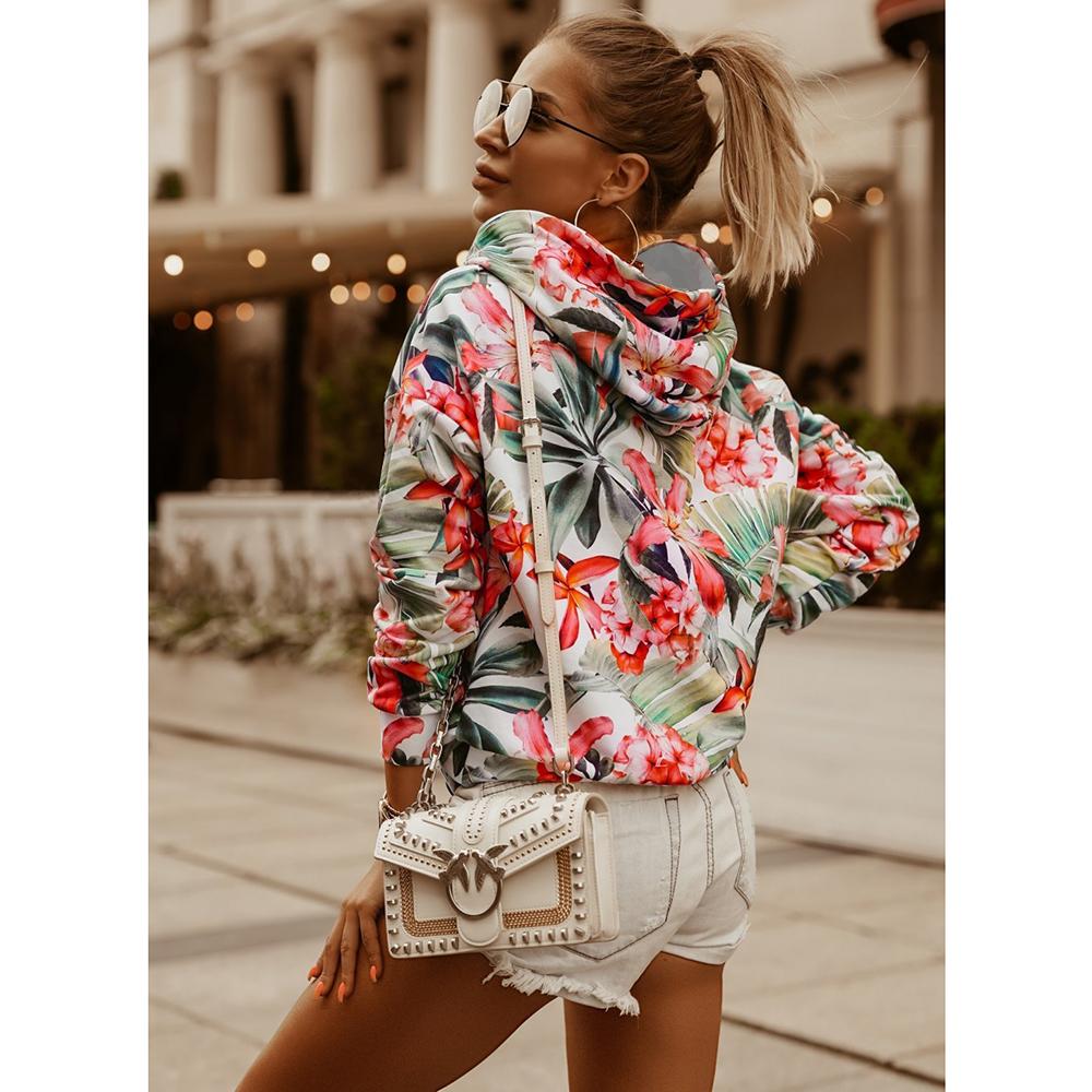 Casual Long Sleeve Floral Sweatshirt Hooded Top