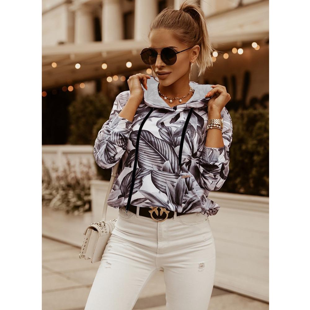 Casual Long Sleeve Floral Sweatshirt Hooded Top