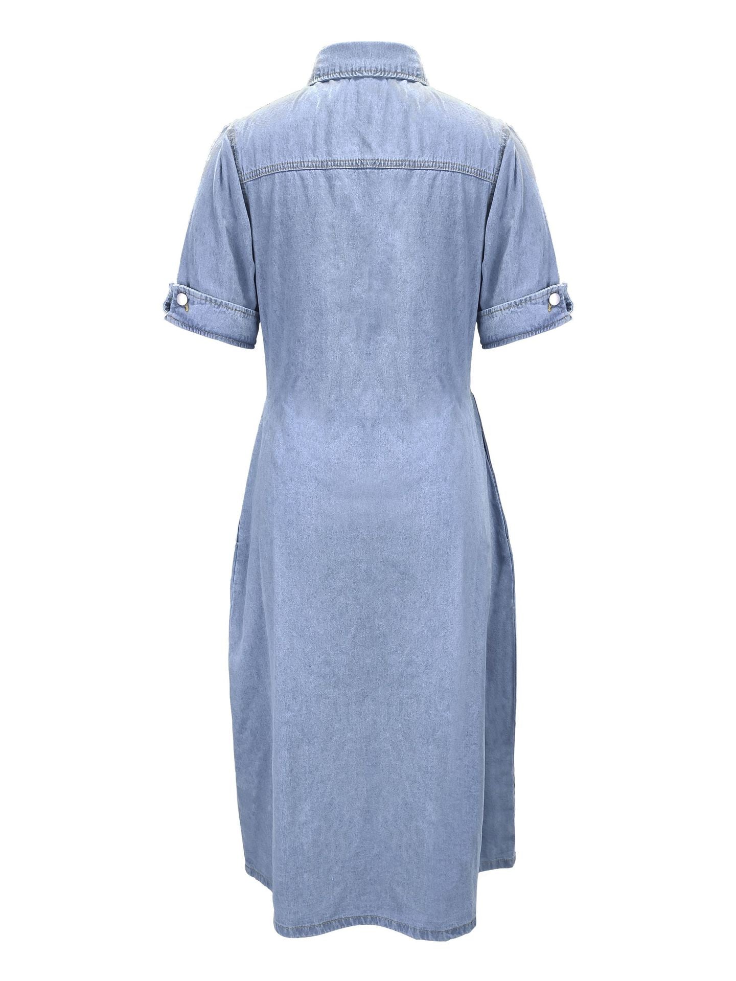 Bend Down Collar Button Up Denim Shirt Dress