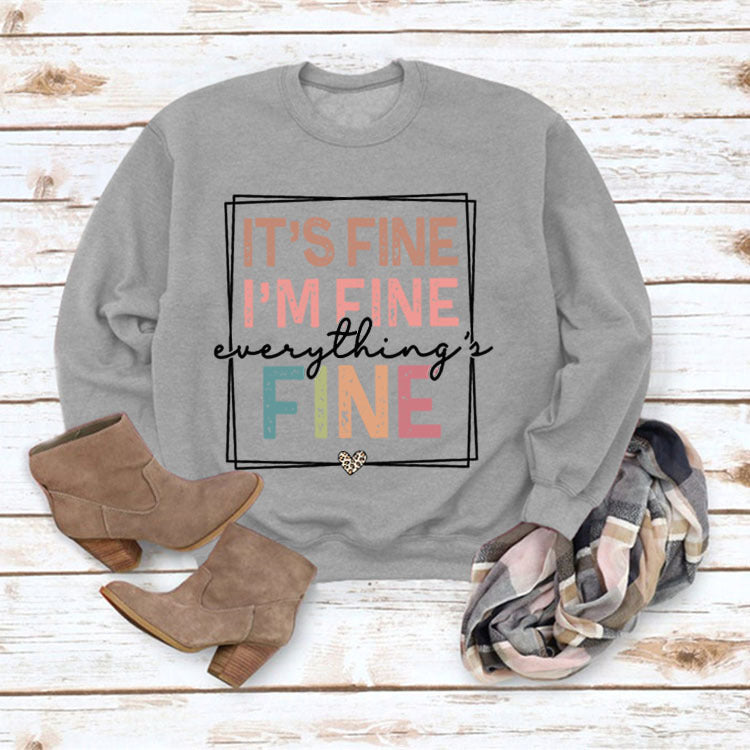 Fine Printed Solid Color Long Sleeve Sweatshirt