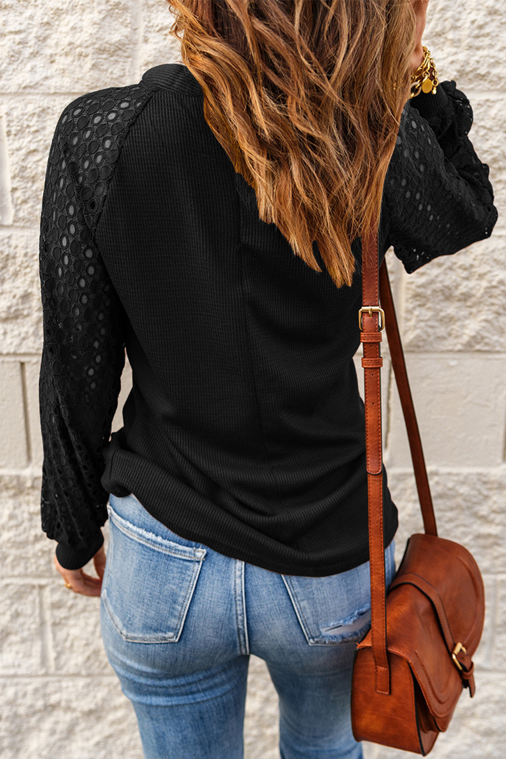 Casual Long Sleeve O-Neck Lace Sweatshirt Blouse