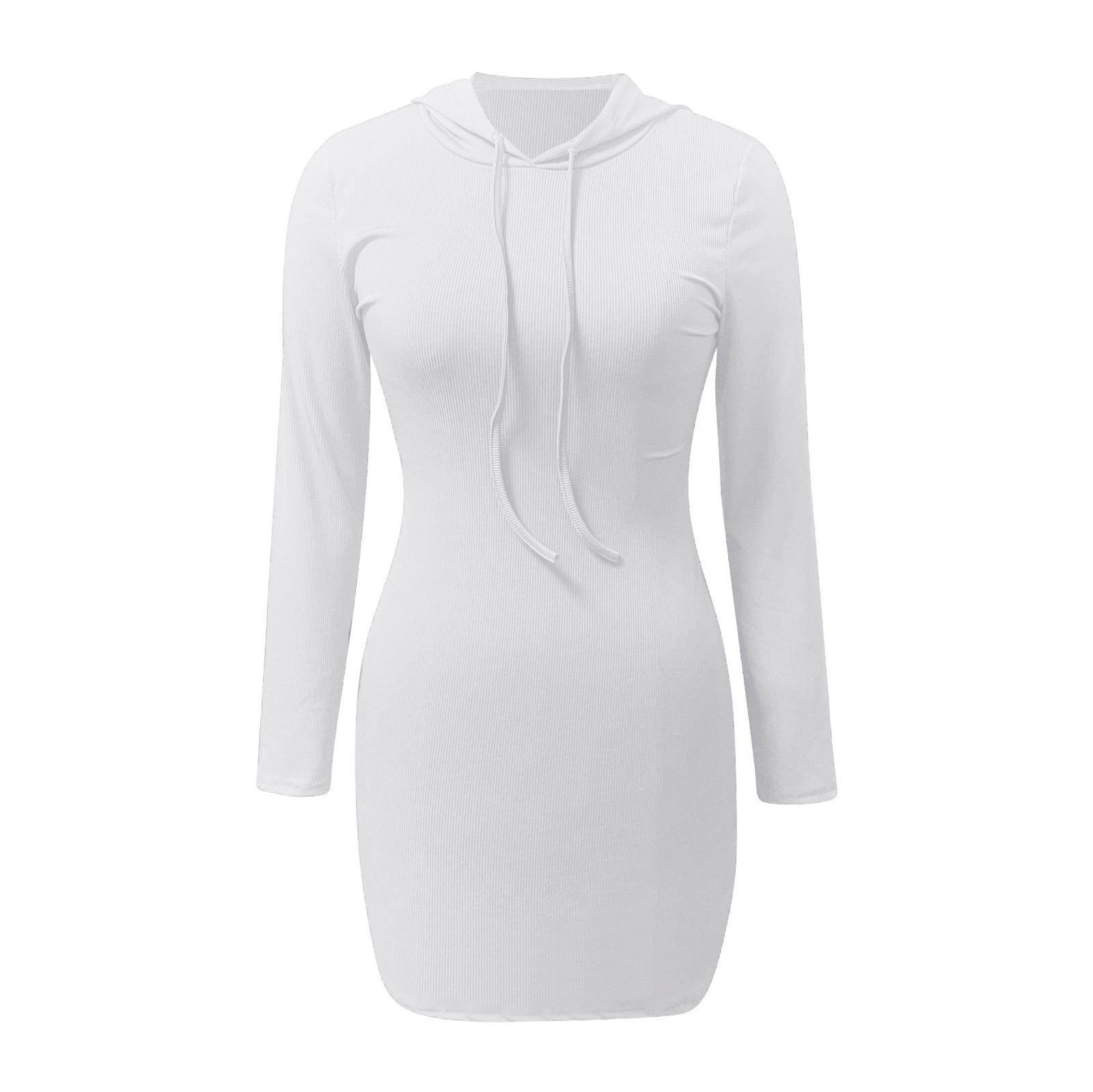 Long Sleeve Bodycon Drawstring Hooded Mini Dress