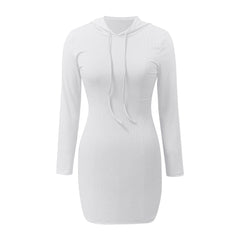 Long Sleeve Bodycon Drawstring Hooded Mini Dress