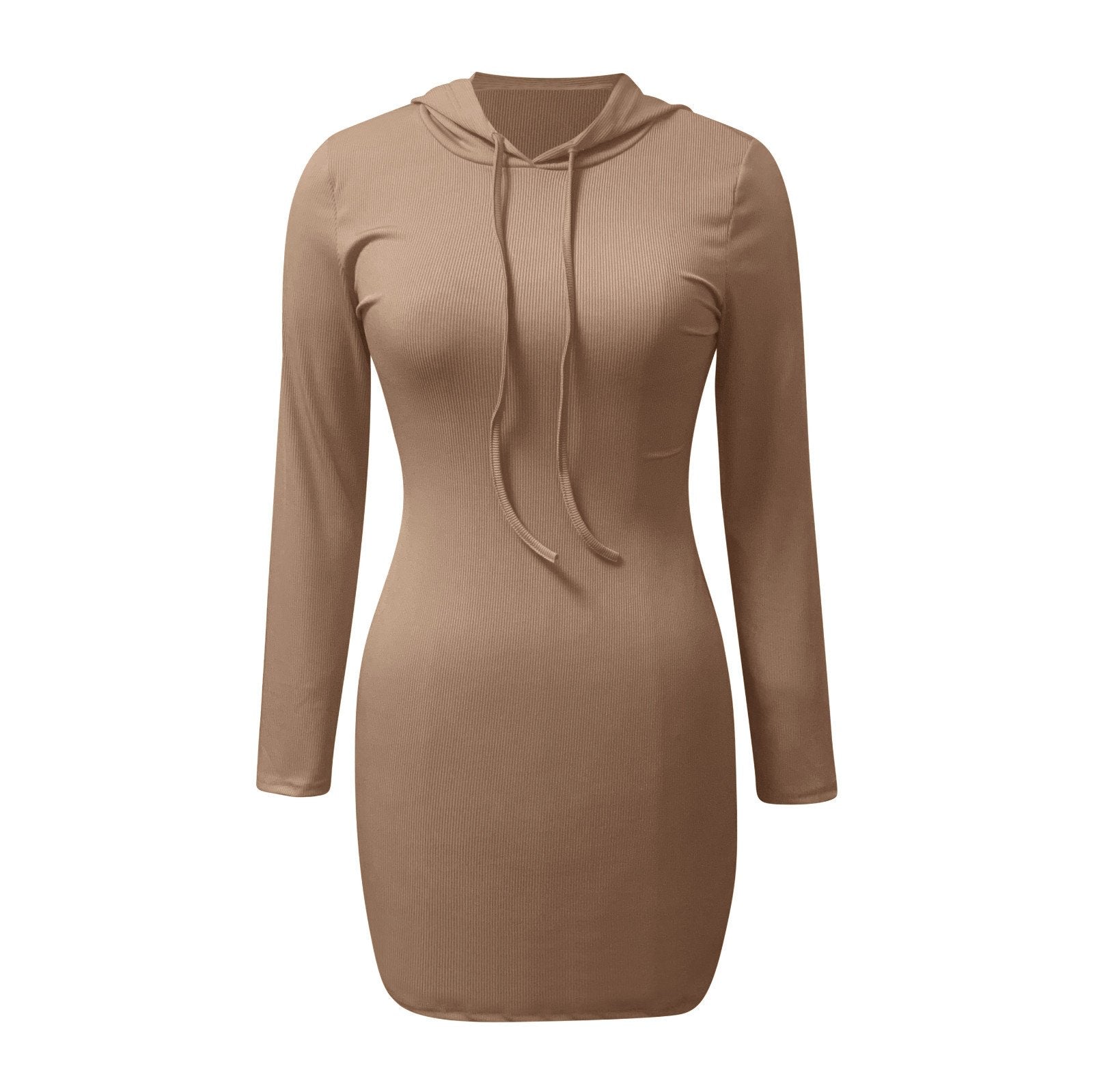 Long Sleeve Bodycon Drawstring Hooded Mini Dress