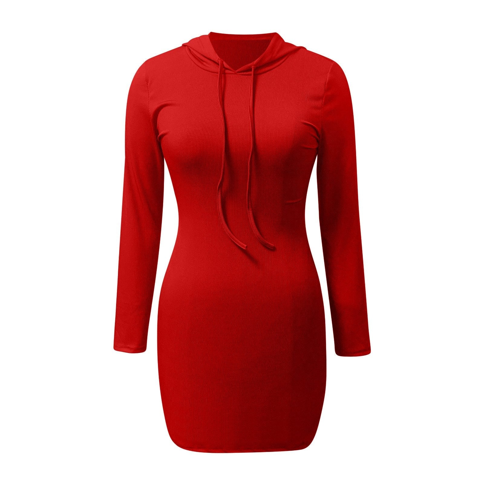 Long Sleeve Bodycon Drawstring Hooded Mini Dress