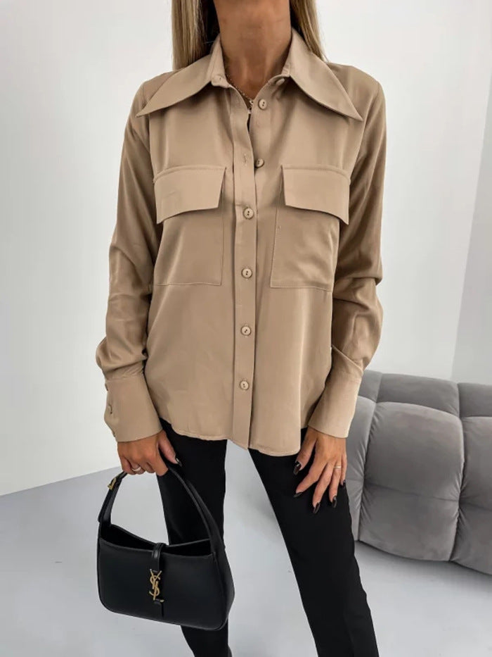 Bendown Collar Button Down Solid Color Shacket Top