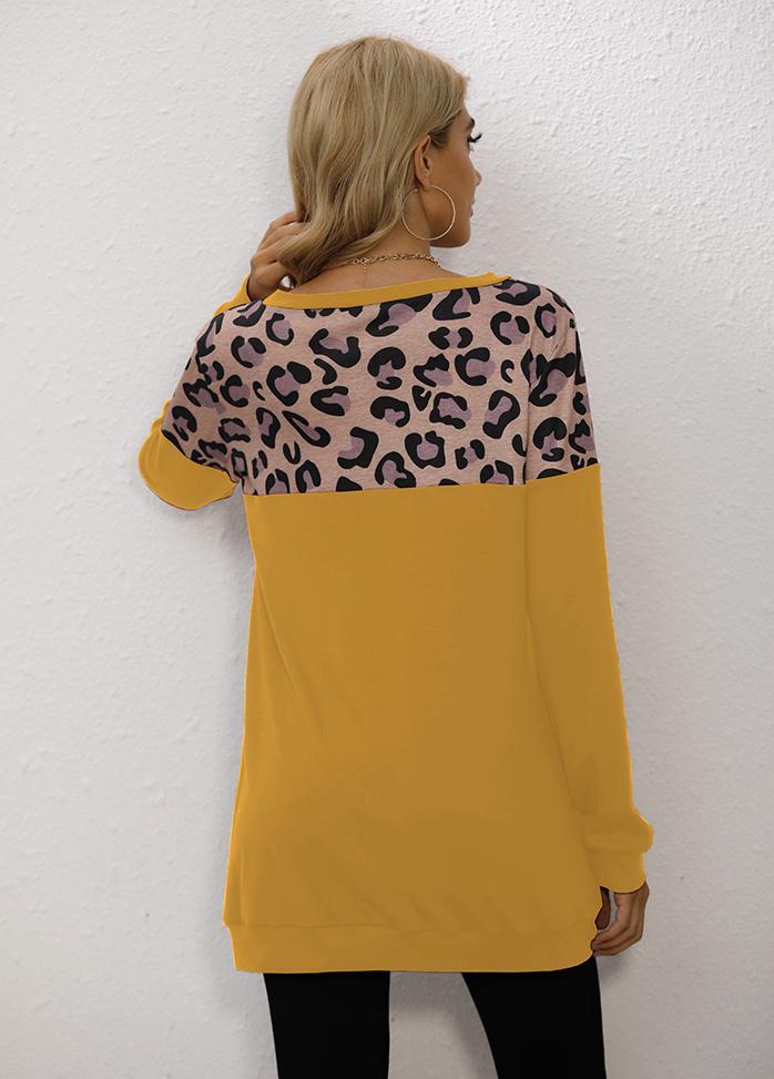 Long Sleeve Leopard Patchwork T-shirt