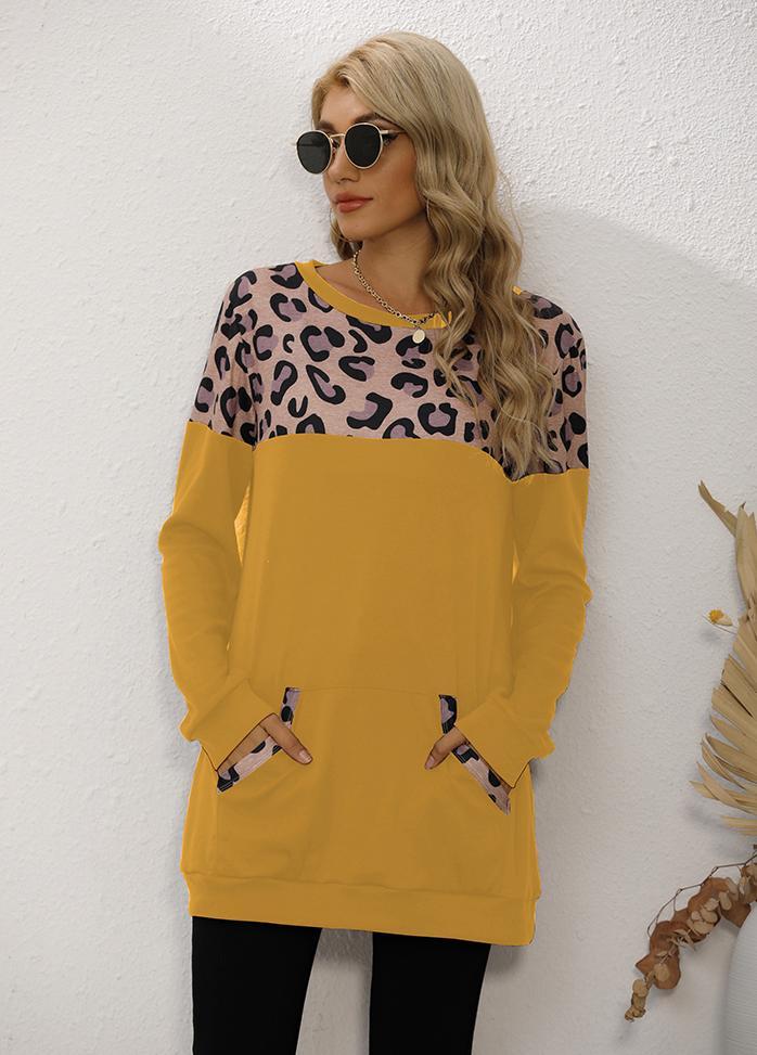 Long Sleeve Leopard Patchwork T-shirt