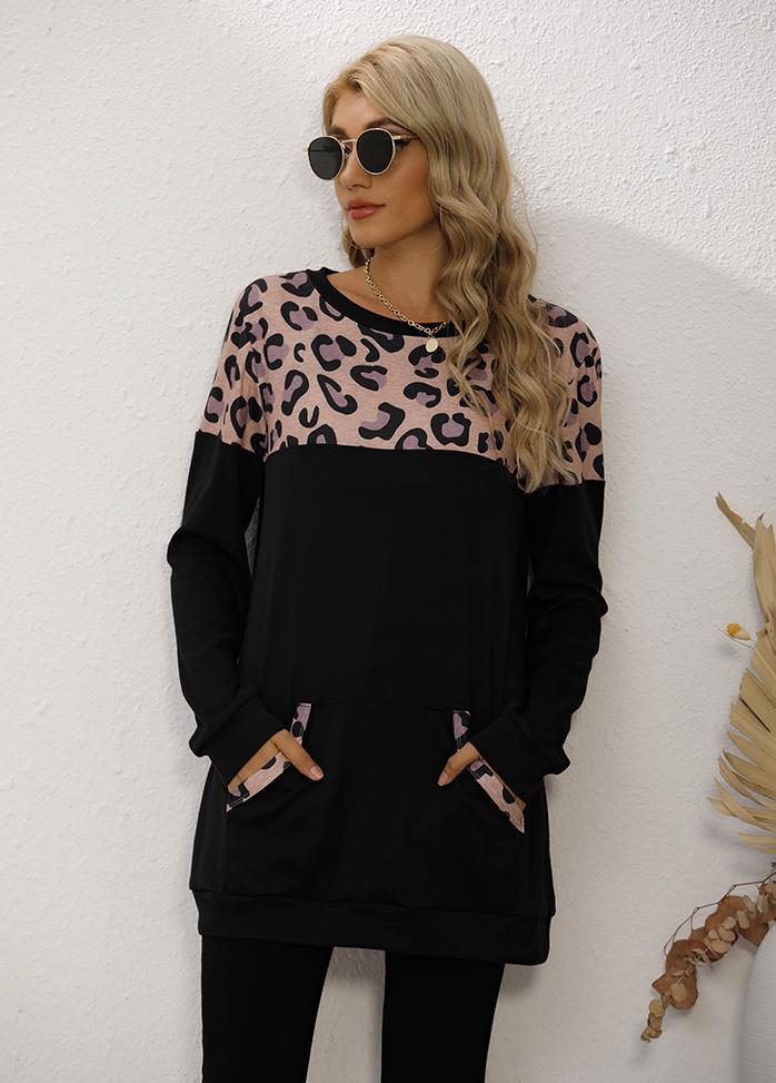 Long Sleeve Leopard Patchwork T-shirt