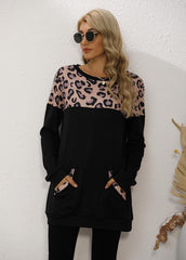 Long Sleeve Leopard Patchwork T-shirt