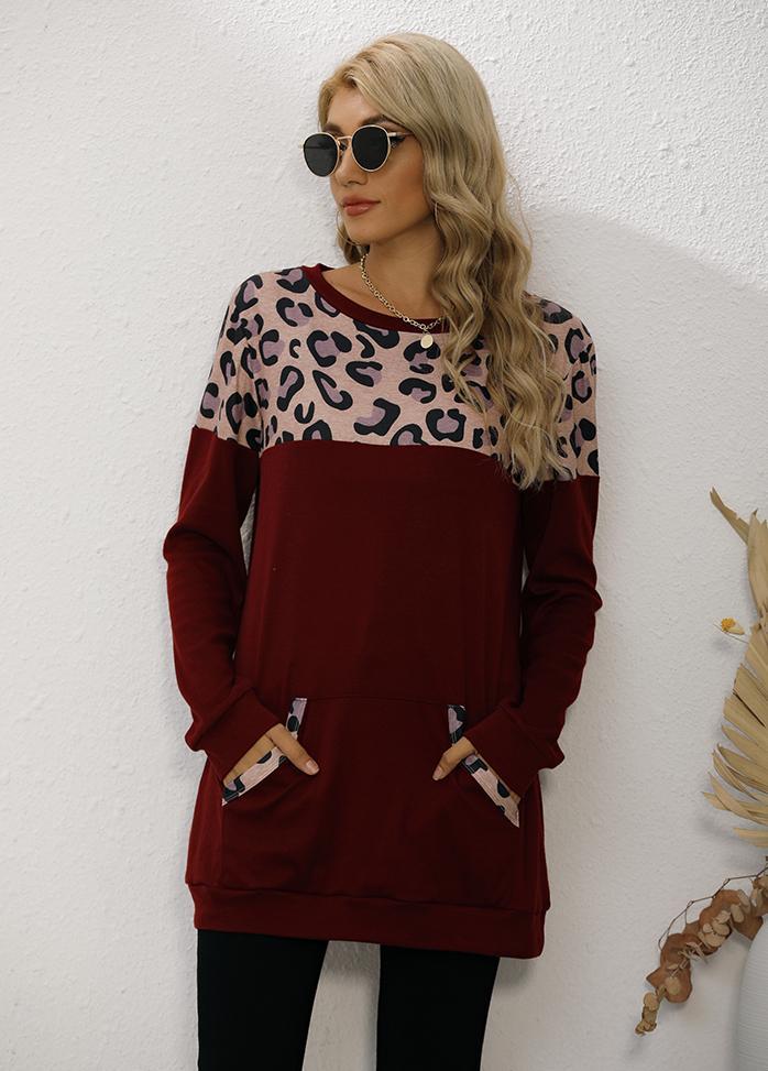 Long Sleeve Leopard Patchwork T-shirt