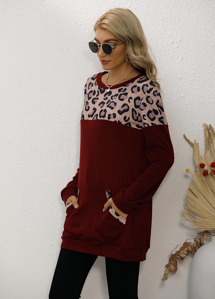 Long Sleeve Leopard Patchwork T-shirt