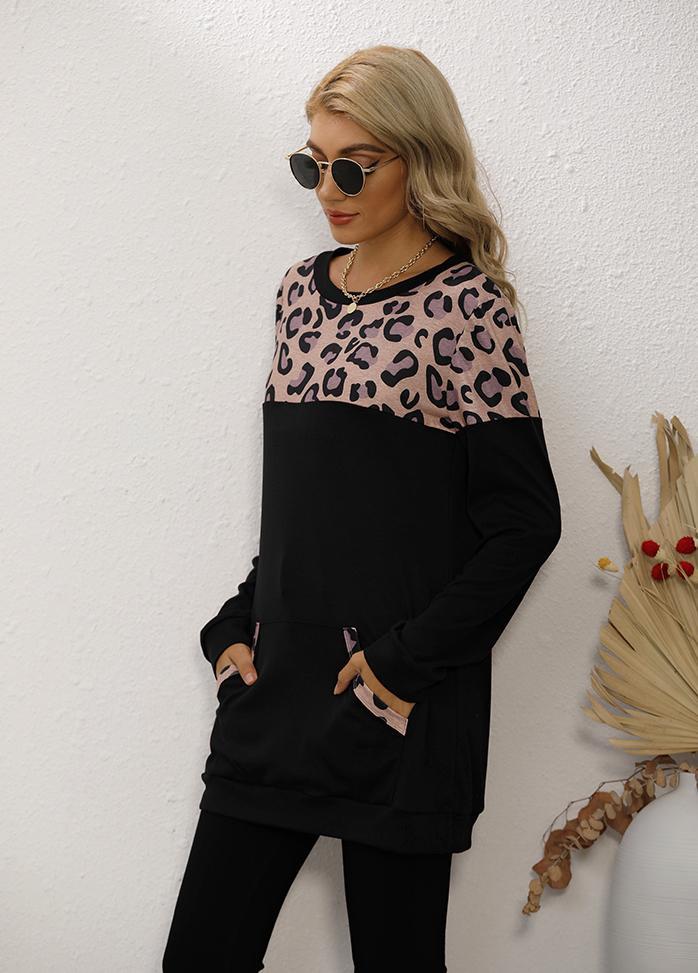 Long Sleeve Leopard Patchwork T-shirt