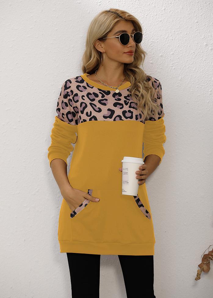 Long Sleeve Leopard Patchwork T-shirt