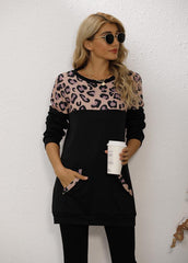 Long Sleeve Leopard Patchwork T-shirt