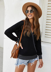 Long Sleeve V Neck Patchwork T-shirt