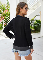 Long Sleeve V Neck Patchwork T-shirt