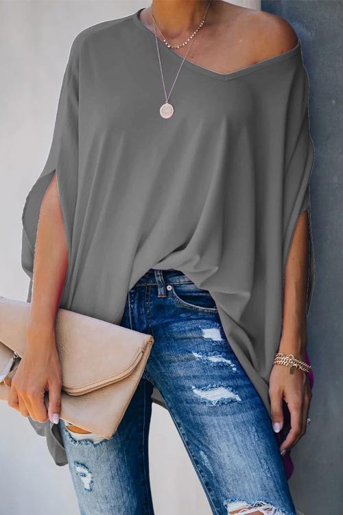 Solid V Neck Bat Blouse