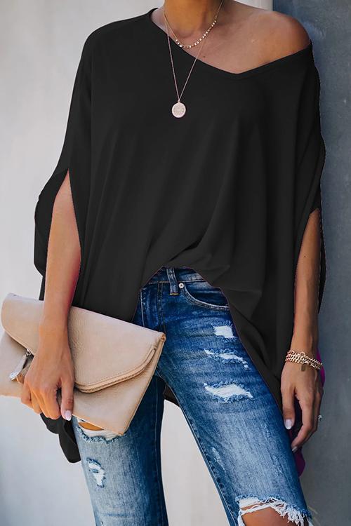 Solid V Neck Bat Blouse