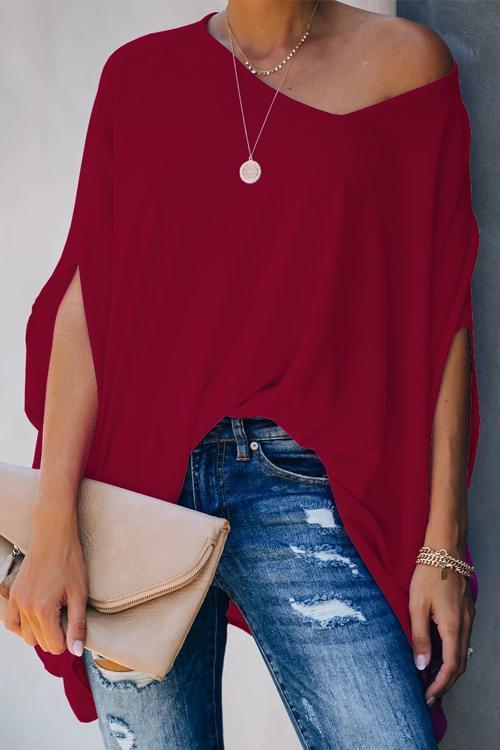 Solid V Neck Bat Blouse