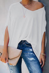 Solid V Neck Bat Blouse