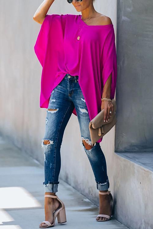 Solid V Neck Bat Blouse