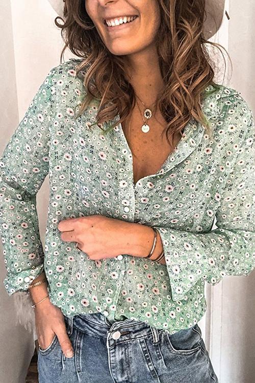 Floral Print Button Long Sleeve T Shirt