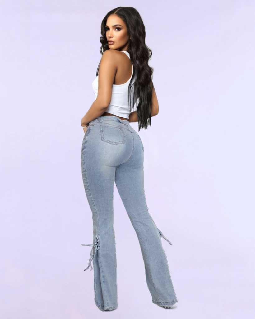 90s Vintage Lace Up Side Pleated Flare Jeans