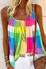 Bella Colorblock Plaid Print Flowy Cami Top