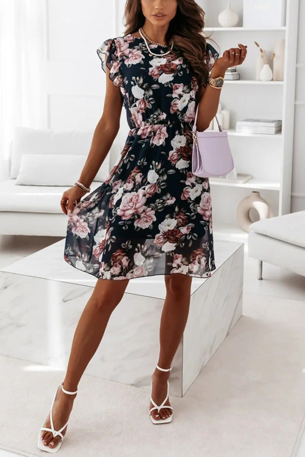 Blissful Garden Ruffle Sleeve Mini Dress