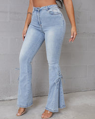 90s Vintage Lace Up Side Pleated Flare Jeans