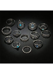 Blue Rhinestone Embellished Silver Metal Rings