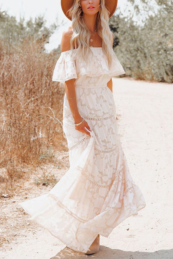 Believe In Destiny Off Shoulder Lace Maxi Dress