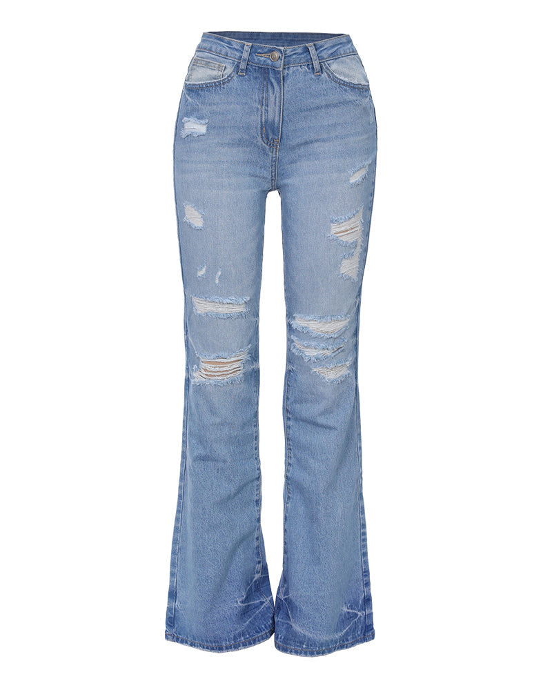 90s Vintage Ripped Mid Waist Flare Jeans