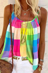 Bella Colorblock Plaid Print Flowy Cami Top