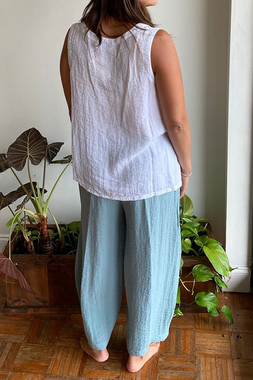 Solid O Neck Tank Pants Set