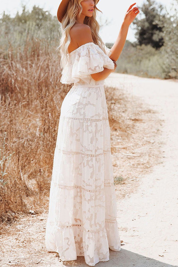 Believe In Destiny Off Shoulder Lace Maxi Dress