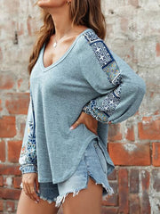 Ethnic Print Sleeve V-neck Top