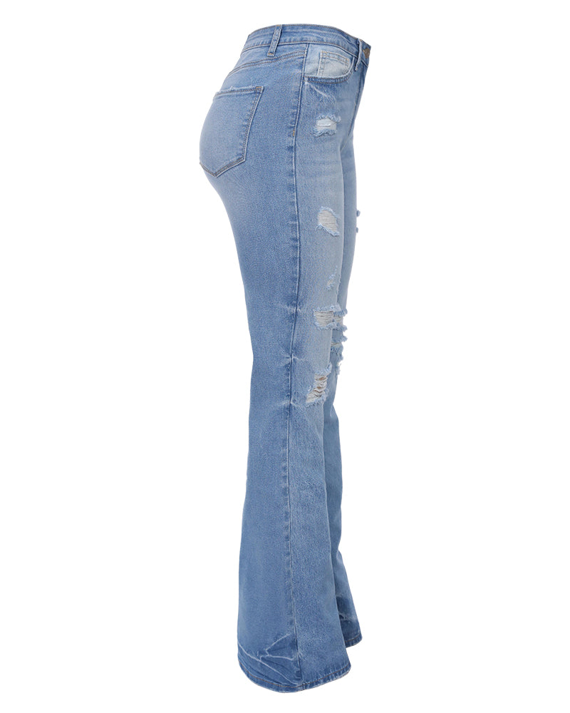 90s Vintage Ripped Mid Waist Flare Jeans