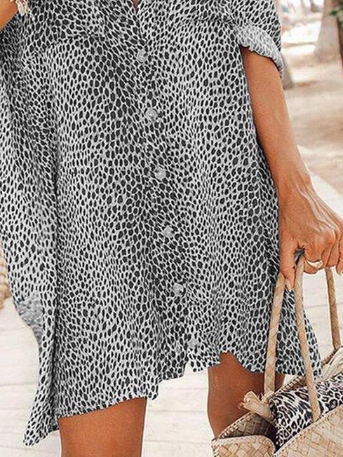 Leopard Print Long Sleeve Mini Shirt Dress