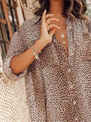 Leopard Print Long Sleeve Mini Shirt Dress