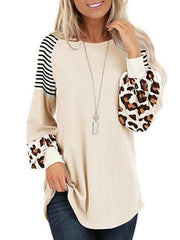 Leopard Print Striped Stitching T-shirt