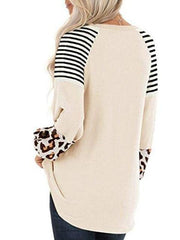 Leopard Print Striped Stitching T-shirt