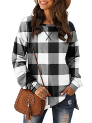 Long Sleeve Plaid Print Causal Tops