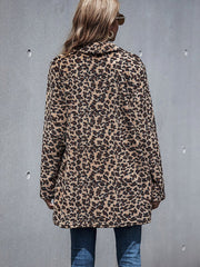 Women's Coats Faux Fur Woolen Leopard Coat