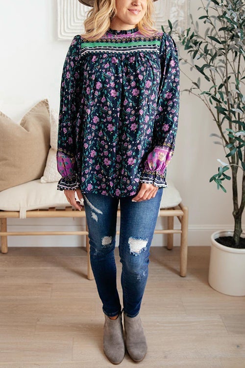 Floral Ruffles Balloon Sleeves Blouse